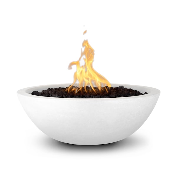 The Outdoor Plus 33 Round Sedona Fire Bowl, GFRC Concrete, White, Low Voltage Electronic Ignition, Liquid Propane OPT-33RFOE12V-LIM-LP - main